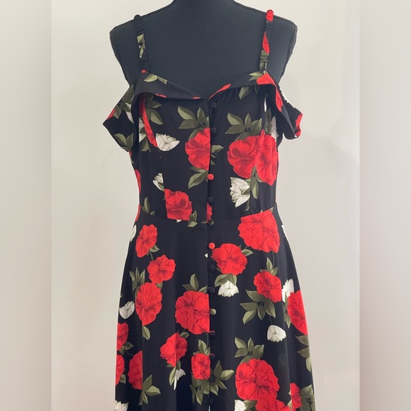 Premier Amour 8 Floral Black and Red Off Shoulder High Low Dress 623 - Picture 2 of 8